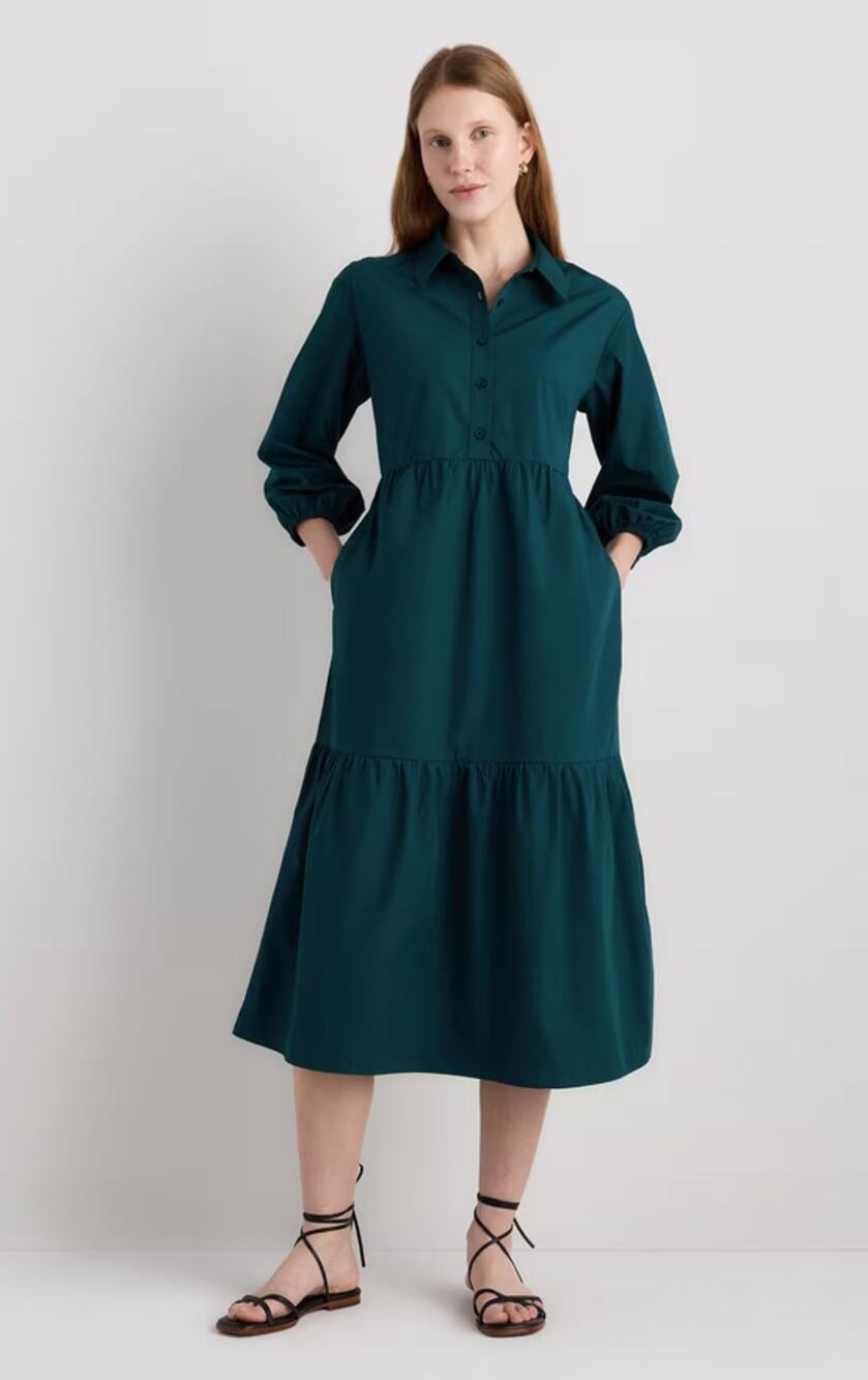 Quince 100% Organic Cotton Poplin Midi Tunic Dress Ocean Green XS NWOT